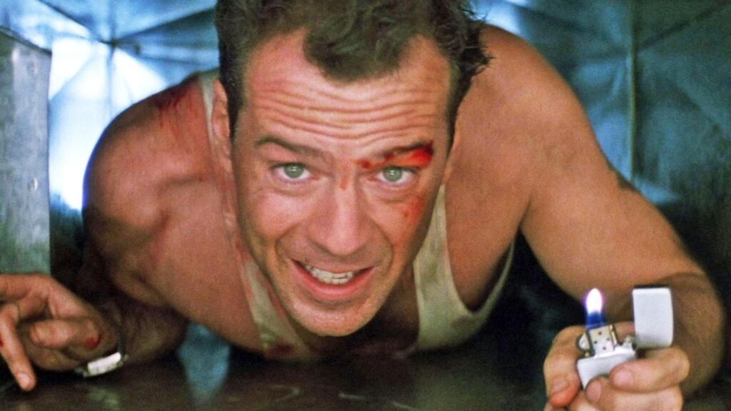 Bruce Willis en un primer plano en Die Hard