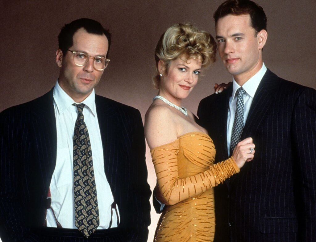 Bruce Willis, Tom Hanks y Melanie Griffith en la iconica pelicula