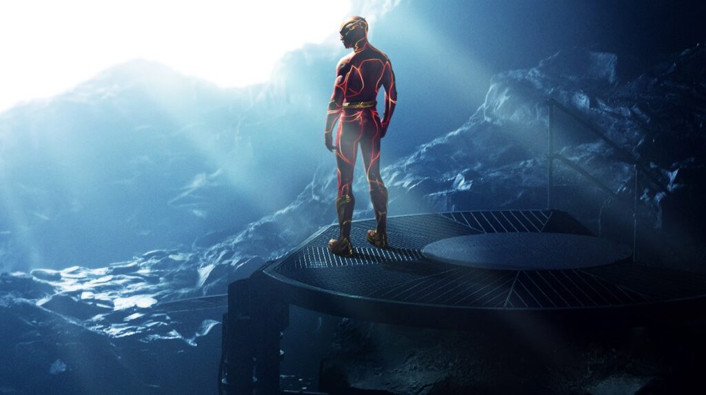 Flash en la cueva del Batman, una imagen promocional de la película "The Flash"