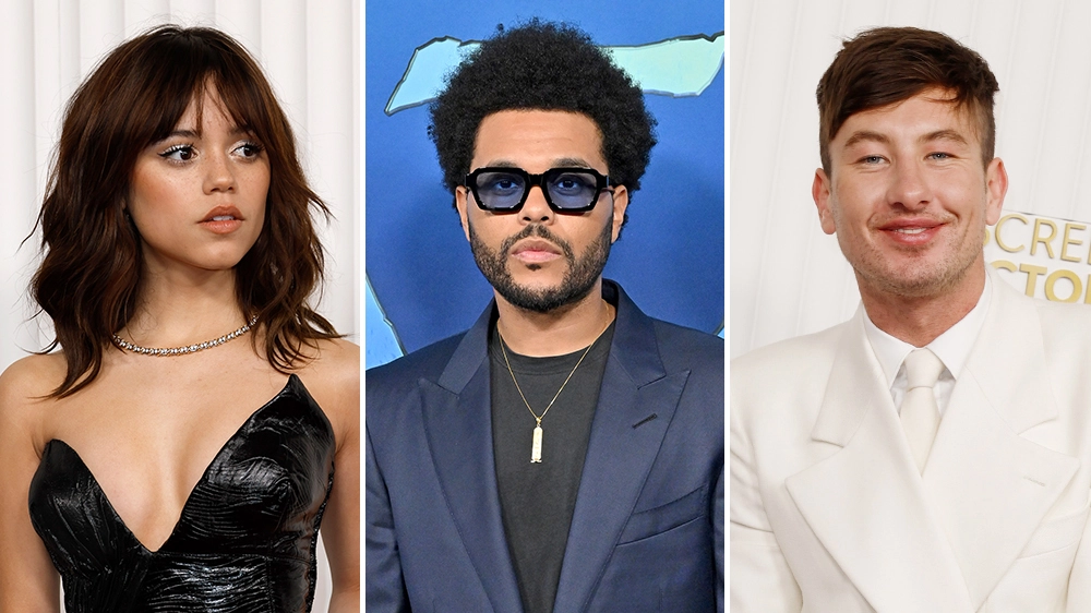 Imagen de un collage con The Weeknd, Jenna Ortega y Barry Keoghan