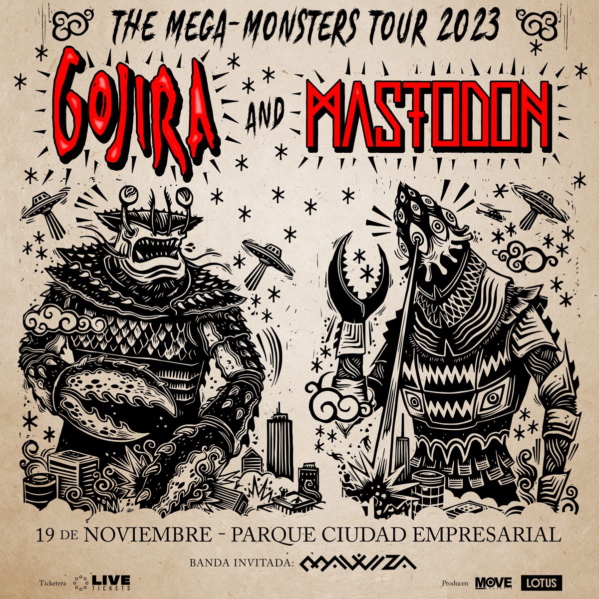 Afiche de Gojira y Mastodon en Chile 2023