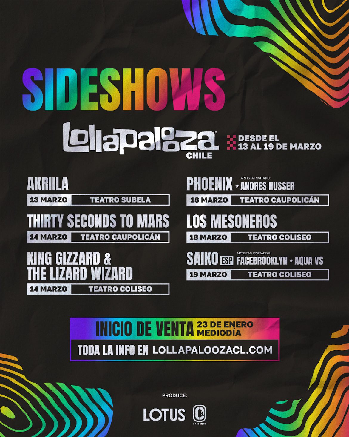 Fechas y entradas Sideshows Lolla Chile 2024