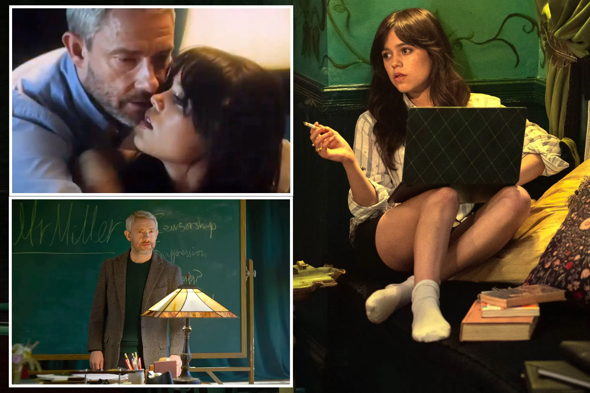 Jenna Ortega y Martin Freeman en escena de "Miller's Girl"