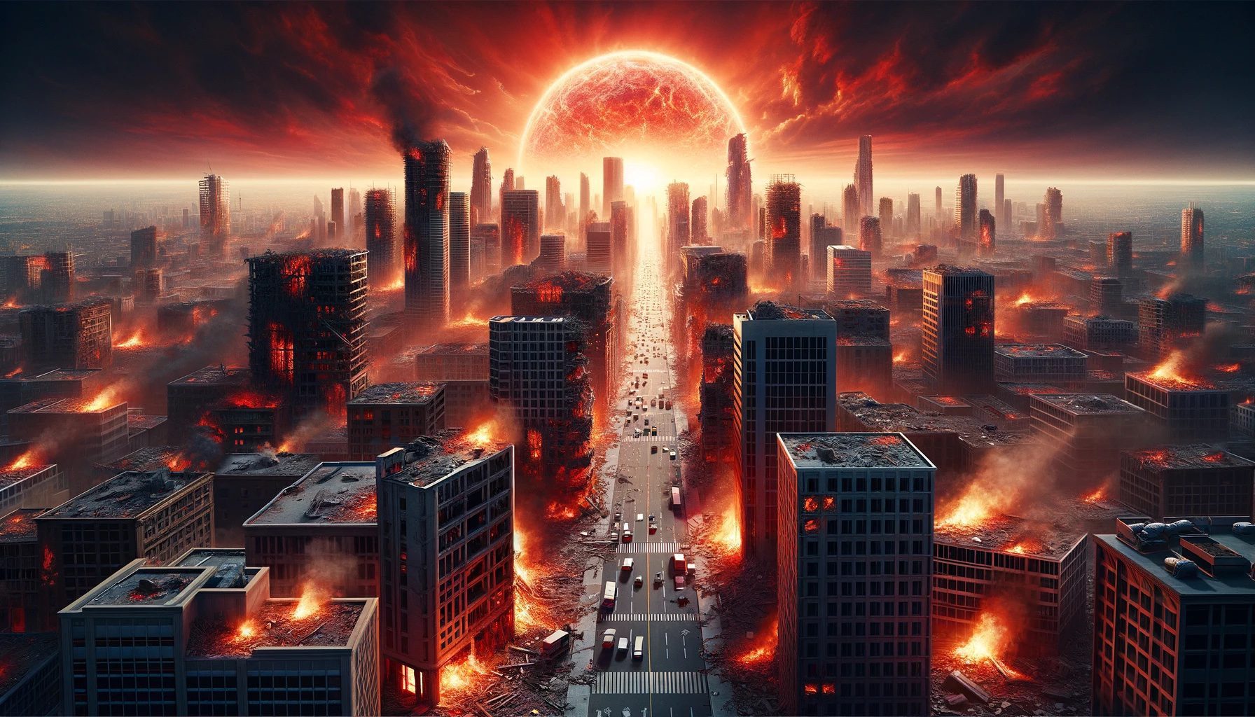 Imagen conceptual del fin del mundo predicho por la inteligencia artificial, mostrando la Tierra desde el espacio con una explosión masiva