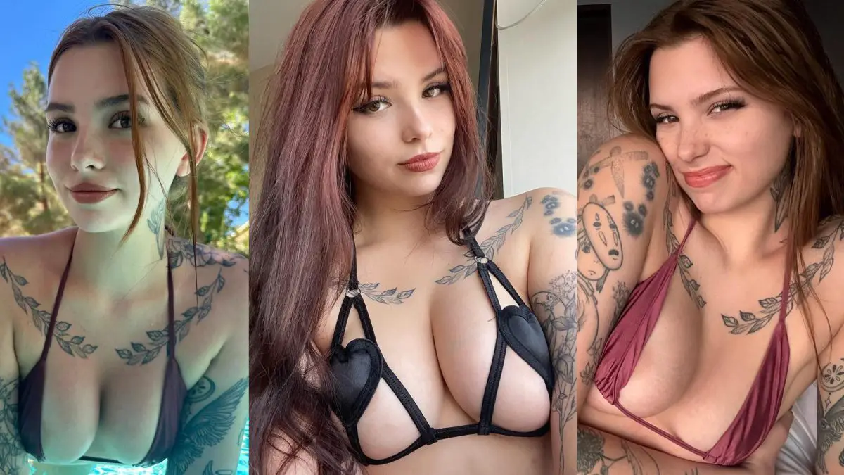 Collage de fotos de Natalie King, modelo de glamour, posando en diversas prendas de lencería sensual.