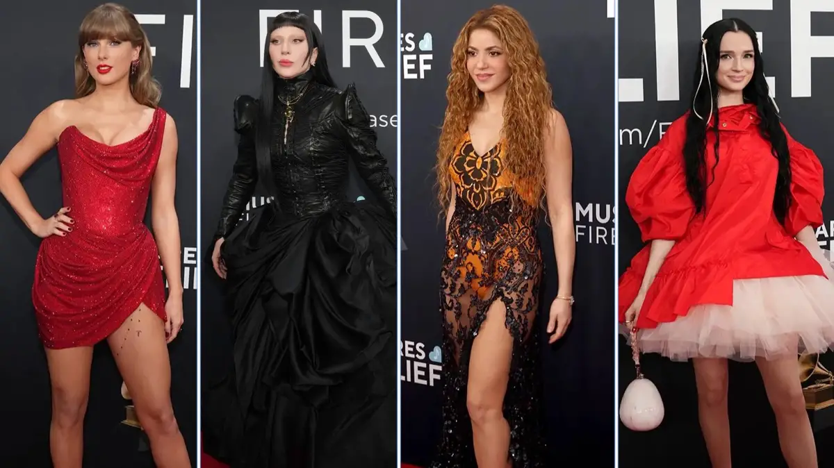 Galería de fotos de la alfombra roja de los Grammy 2025 con Taylor Swift, Shakira y más estrellas.