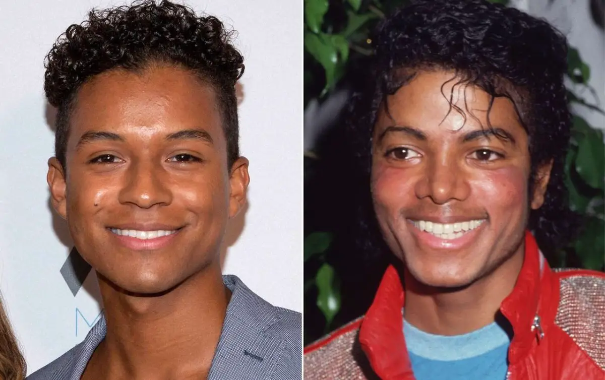 Jaafar Jackson y Michael Jackson en una imagen comparativa para la biopic de Michael Jackson dirigida por Antoine Fuqua