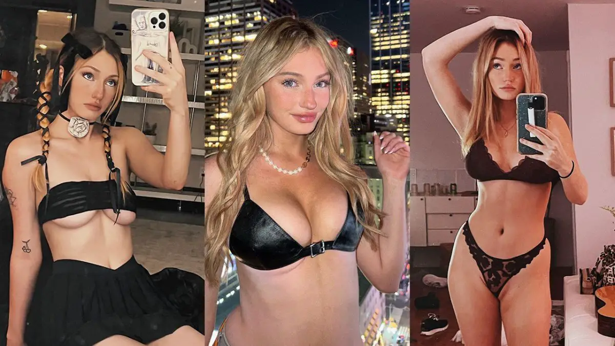 Skylarxraee posando en bikini animal print y lencería sexy para su galería viral 2025